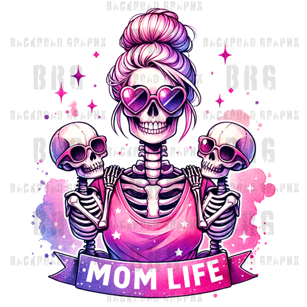Mom and her little Skeletons Transfer Backroad Graphx Best DTF Transfers Near Me UVDTF Stickers decals embroidery swag heat transfers direct to film