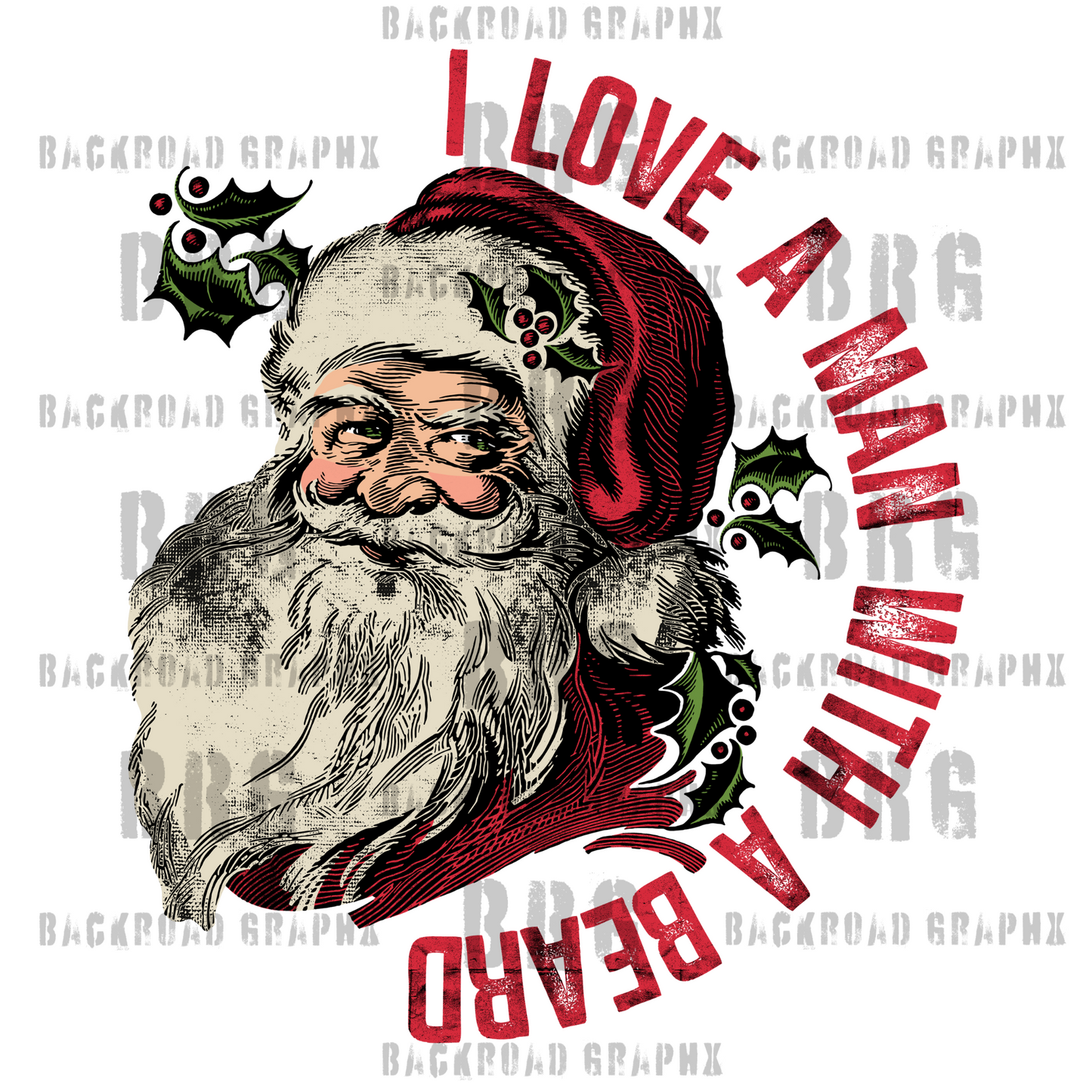 Man with a Beard Santa Transfer Backroad Graphx Best DTF Transfers Near Me UVDTF Stickers decals embroidery swag heat transfers direct to film