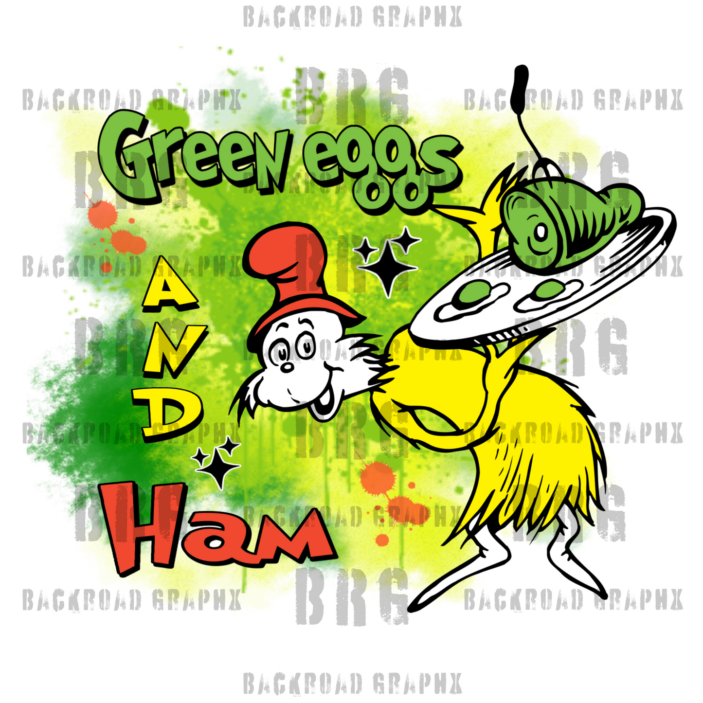 Green Eggs and Ham Transfer Backroad Graphx Best DTF Transfers Near Me UVDTF Stickers decals embroidery swag heat transfers direct to film