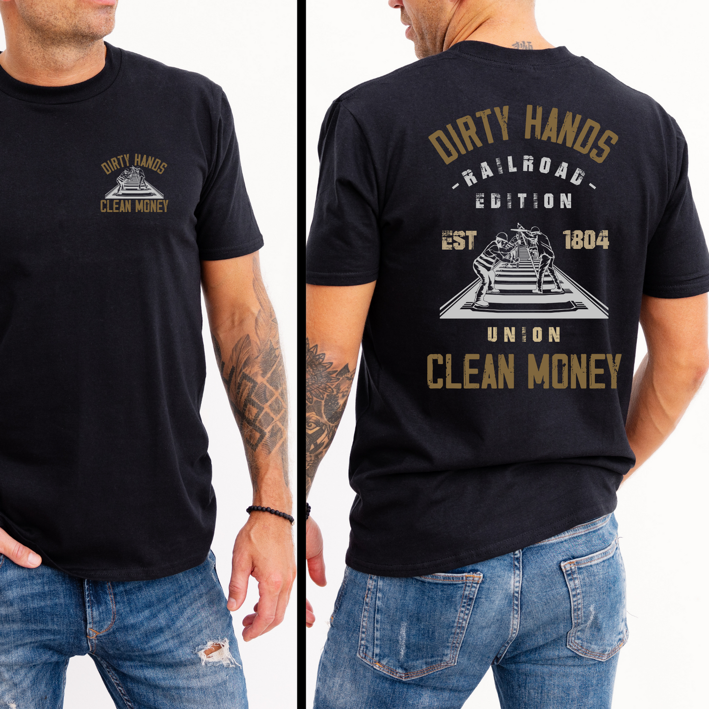 Dirty Hands Clean Money Railroad Backroad Graphx Best DTF Transfers Near Me UVDTF Stickers decals embroidery swag heat transfers direct to film
