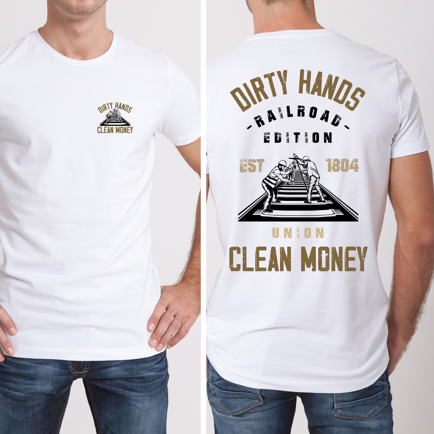 Dirty Hands Clean Money Railroad Backroad Graphx Best DTF Transfers Near Me UVDTF Stickers decals embroidery swag heat transfers direct to film