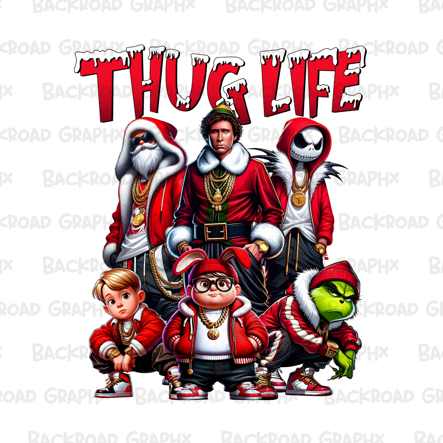 Christmas Characters Thug Life Transfer Backroad Graphx Best DTF Transfers Near Me UVDTF Stickers decals embroidery swag heat transfers direct to film
