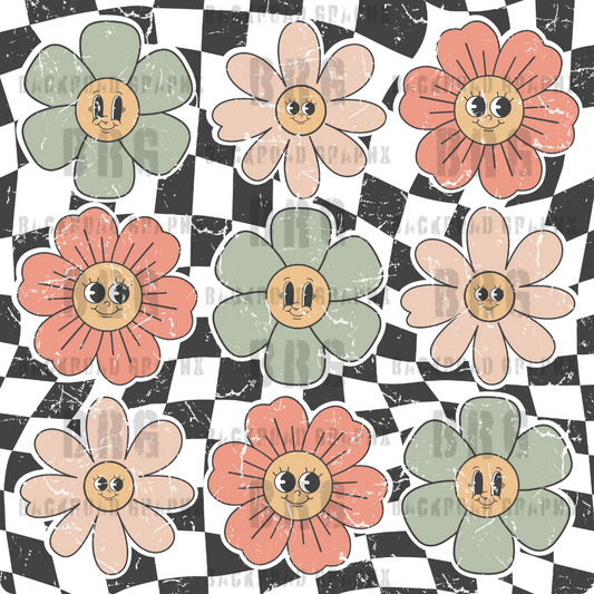 Checkered Smiley Flowers Transfer