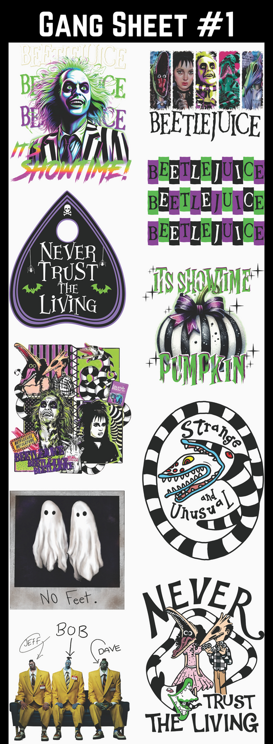 BEETLEJUICE Pre-made Gangsheets Backroad Graphx Best DTF Transfers Near Me UVDTF Stickers decals embroidery swag heat transfers direct to film