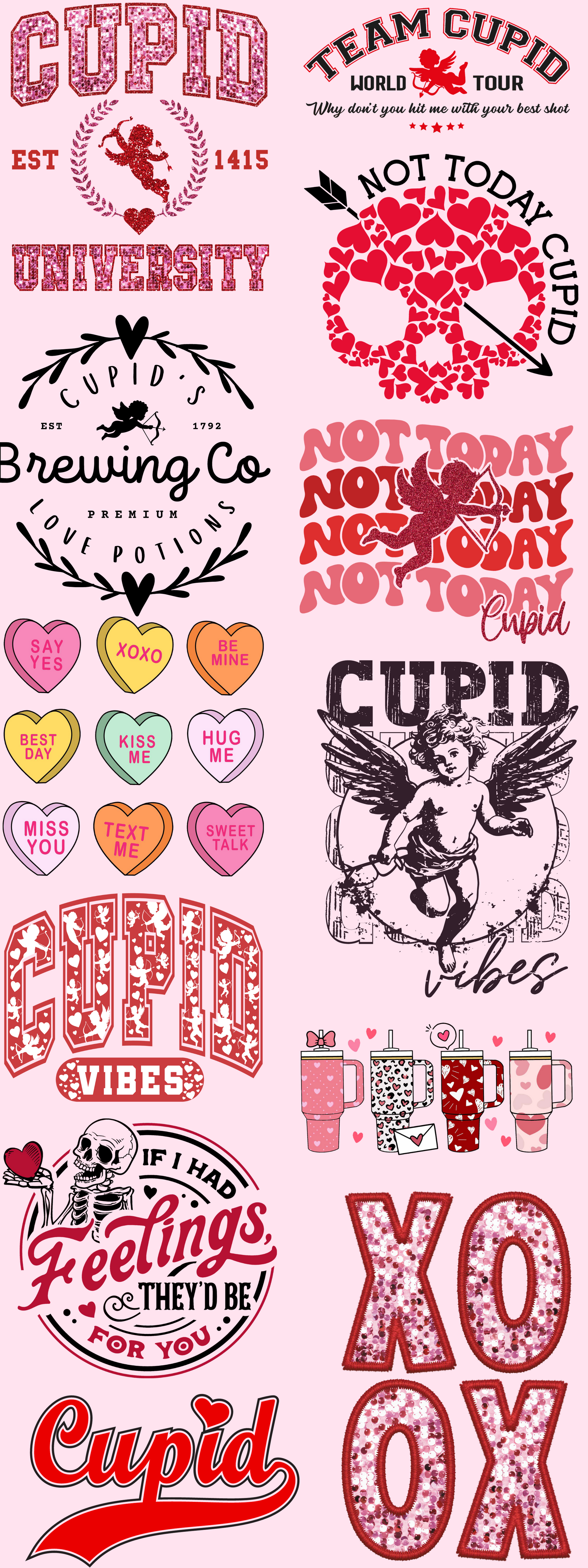 Cupid Valentines Pre-made Gangsheet Backroad Graphx Best DTF Transfers Near Me UVDTF Stickers decals embroidery swag heat transfers direct to film