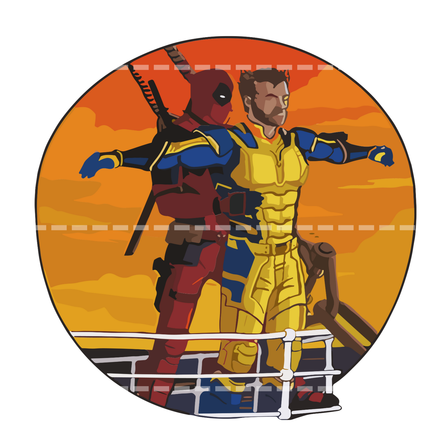 Deadpool and Wolverine Titanic Backroad Graphx Best DTF Transfers Near Me UVDTF Stickers decals embroidery swag heat transfers direct to film