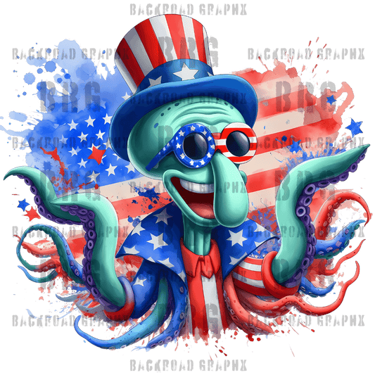 Patriotic Squidward Backroad Graphx Best DTF Transfers Near Me UVDTF Stickers decals embroidery swag heat transfers direct to film