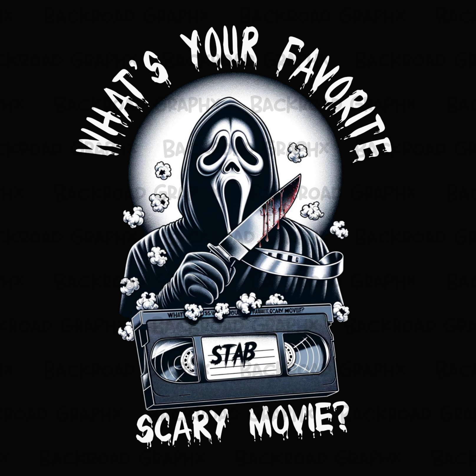 Scary Movie Transfer Backroad Graphx Best DTF Transfers Near Me UVDTF Stickers decals embroidery swag heat transfers direct to film